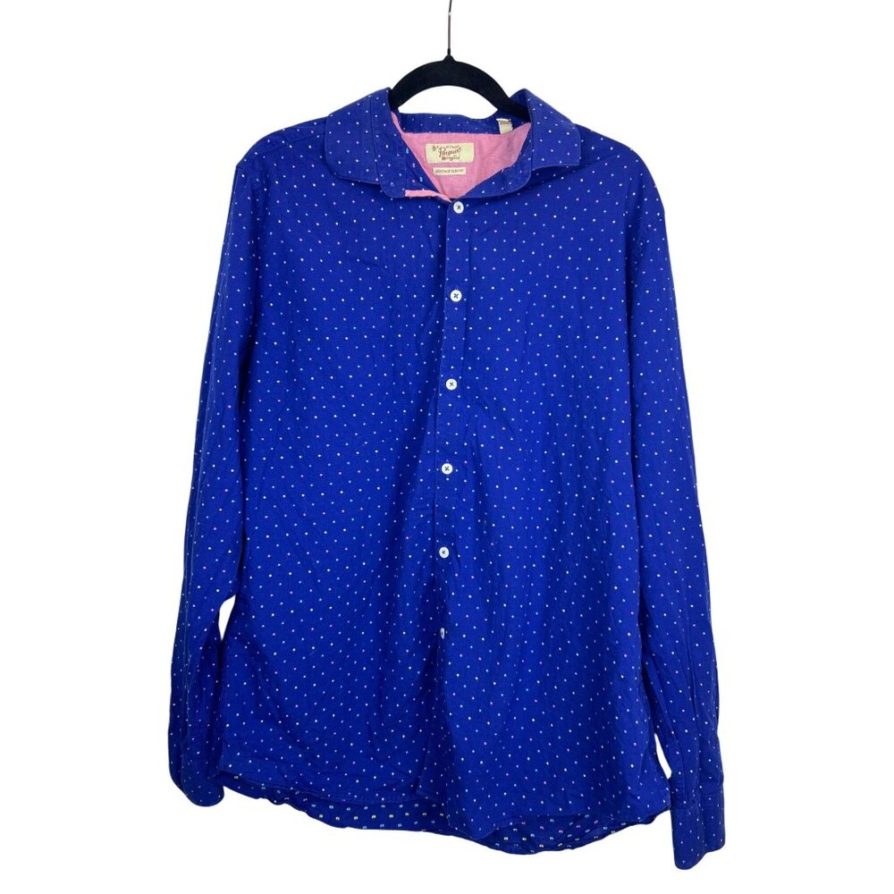 Penguin Heritage Slim Fit Shirt Men's Size 17 36/37 Blue Button Up Long Sleeve